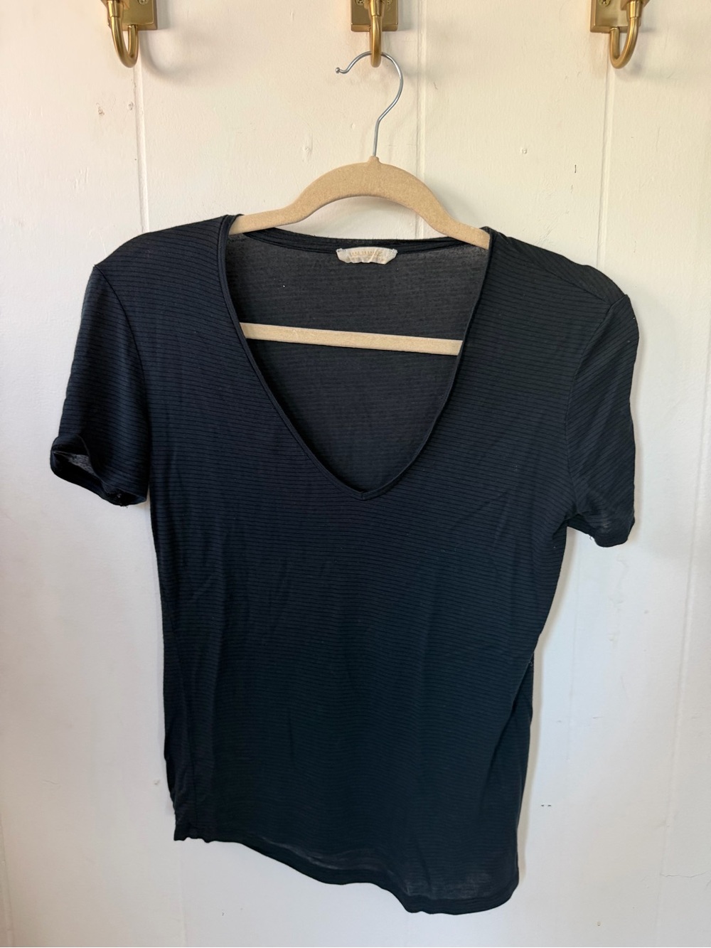 Zara Navy Blue Striped V-Neck Short Sleeve Tee